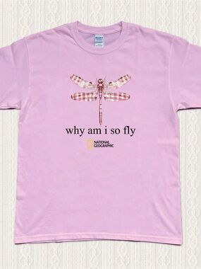 Gildan Light Pink Dragonfly Graphic Short Sleeve Tee